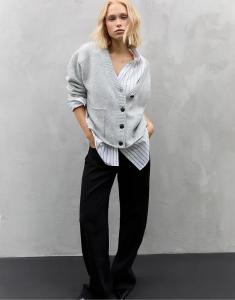 Кардиган Stradivarius Knit с многослойным воротником в сером меланжевом цвете