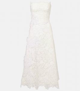 Платье с кружевной аппликацией в виде цветов Costarellos, Off-White/White Applique