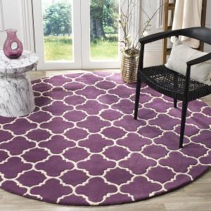 Ковер SAFAVIEH, 214 x 214 см, Chatham Collection, Purple & Ivory, ручной работы Quatrefoil Trellis из шерсти, идеален для помещений с высокой проходимостью в гостиной, спальне (CHT717F)