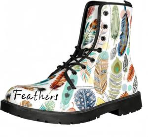 Женские короткие ботинки с принтом на шнуровке, с широким каблуком, боевые ботильоны для девушек и женщин, осенние и зимние, с рисунком роз, черепов, бабочек и мультяшных узоров Maimeili, Illustration 3