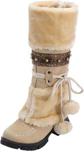 Женские сапоги средней длины с кристаллами, модные, с круглым носком, низким каблуком, до колена, мягкие, свободные, для вечеринок с блестками HONGDAO, Beige-A