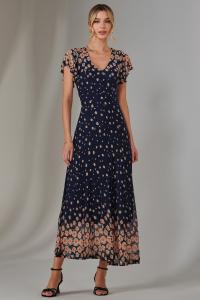 Длинное платье сетка с зеркальным принтом Gina Jolie Moi, синий