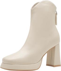 Женские кожаные ботильоны Челси на платформе с коротким каблуком, легкие, с массивным каблуком, короткие дождевые ботинки с молнией сзади, водонепроницаемые, удобные, противоскользящие, для улицы и сада KSEDT, White