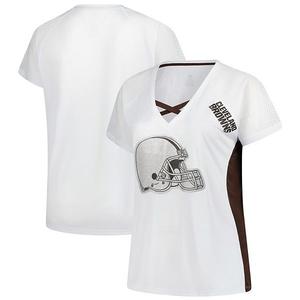 Женская белая футболка Cleveland Browns plus size с блестками и V-образным вырезом Fanatics