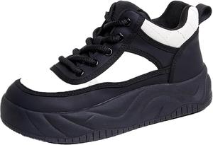 Женские кожаные сникерсы на платформе с шнуровкой, зимние сапоги с толстой подошвой, утепленные мехом, легкие ботильоны до щиколотки, противоскользящие, удобные, теплые зимние обувь для прогулок и работы MVIOBUY, Black 2