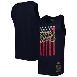 Мужская майка Mitchell & Ness Navy Philadelphia 76ers Hardwood Classics Americana со звездами и полосками