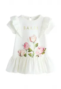 Платье-Футляр прямого кроя из трикотажа с принтом в виде роз и оборками. Baker By Ted Baker, White