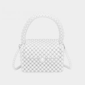 Миниатюрная сумочка с верхней ручкой, украшенная жемчужными бусинами/сумка через плечо FASHNZFAB, белый