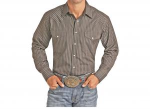 Мужская атласная рубашка Dobby Stripe Western с длинным рукавом в черно-коричневой полоске Panhandle