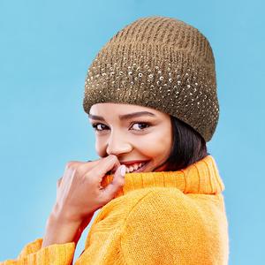 Шапка-бини с флисовой подкладкой и стразами FASHNZFAB, коричневый