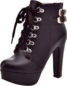 Женские ботильоны с шнуровкой на блочном каблуке, байкерские, с круглым носком Renessmi, Brown 5