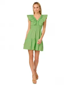 Женское платье Adrianna Papell из хлопка с оборками и расклешенным лифом, зеленый