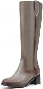 Женские сапоги до колена с массивным каблуком, круглым носком, кожаные лакированные сапоги на низком толстом каблуке с высокой голенью и боковой молнией ITOZER, Grey