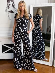 HotSquash Трикотажный комбинезон с абстрактными широкими штанинами, черный/белый