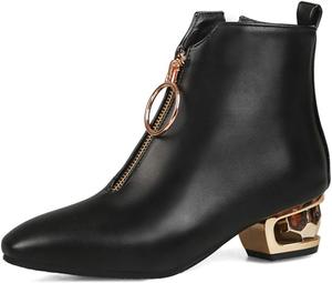 Женские модные ботильоны VOKLIN Chelsea с квадратным носком, пряжкой и молнией, блестящие, с низким каблуком, стильные короткие ботинки, Black