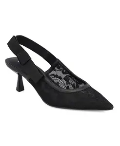 Женские босоножки Naida Slingback на каблуке-кitten с сетчатым верхом Mia, черный