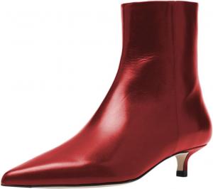 Женские ботильоны FOWT с заостренным носком, молния сбоку, низкий каблук «киска», короткие ботинки, удобные для ежедневной зимней и осенней носки, туфли под платье, размеры US 4-16, Red