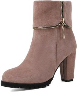 Женские ботильоны на молнии с высоким каблуком, с боковой молнией, заостренным носком, из искусственной замши, осенне-зимняя модная обувь JMdfcqer, Pink