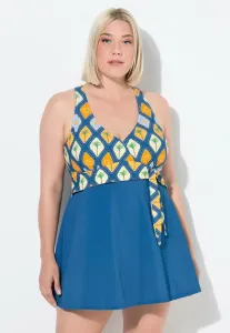 Купальник с тропическим рисунком, имитирующим плитку. Ulla Popken, Whale Blue