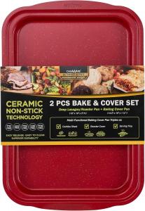 Набор противней для выпечки CasaWare с антипригарным покрытием (38x25x8 см и 36x24x2 см) с ручками, красный гранит