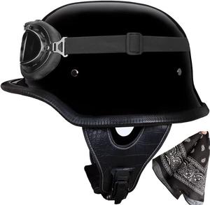 Полушлем в ретро-стиле YMKJGZS с очками, черный