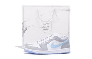 Jordan Баскетбольные кроссовки Air 1 с антискользящим и износостойким покрытием, низкие, винтажные, женские, серые, белые, синие