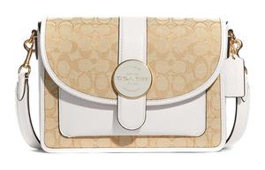 Сумка через плечо среднего размера COACH для женщин из ткани лонни с кожаными деталями, светлый шамбрей