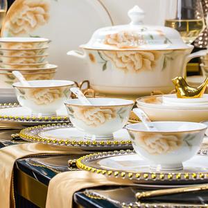 Luowei Jingdezhen набор чашек и тарелок, высококачественная посуда для дома, включает чаши, палочки, тарелки и столовые приборы, дизайн "Цветы расцветают благополучно", 62 предмета