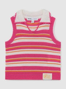 Детский безрукавный полосатый жилет с воротником из хлопковой смеси Reiss, Pink