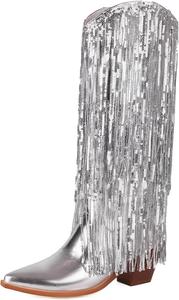 Женские ковбойские ботинки Roimaash Fashion Fringe до щиколотки, 312 Silver