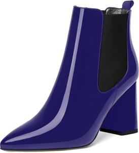 Женские уличные ботильоны ROSERWISH с острым носком, эластичными вставками, лакированные, стильные, на массивном каблуке 3,3 дюйма