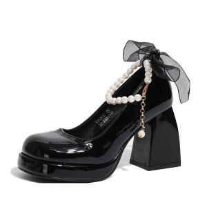 Take the Qin Женские туфли Мэри Джейн на массивном каблуке черные, цвет Black