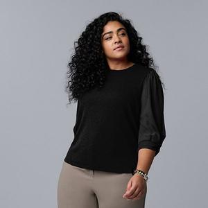 Топ с рукавами-твист Plus size Simply Vera Vera Wang, Black