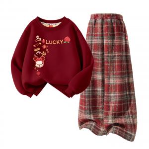 Детский танский костюм Disney, [thickened and fleece-lined]didofni_left upper бордовый+solid color красный plaid