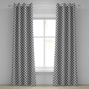 Штора на люверсах ABAKUHAUS с геометрическим рисунком в виде кругов, с непрерывным волнистым узором в виде перекрученных внутренних горизонтальных дуг, декоративная, двухпанельная, 280 см x 245 см, цвет белый/черный Abakuhaus