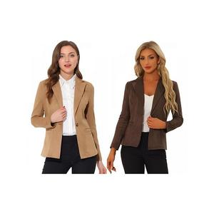 2 упаковки женского блейзера с длинными рукавами и вырезным лацканом Allegra K, Khaki Coffee