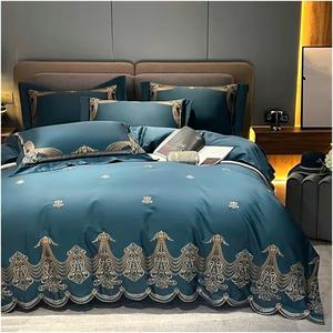 ZHZJQE Комплект постельного белья синий бохо вышитый египетский хлопок
