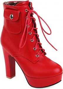 Женская модная платформа с массивным высоким каблуком, ботильоны на шнуровке с круглым носком, зимние и осенние нарядные короткие ботинки JOEUSTY, Red