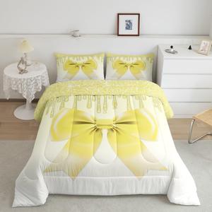 Erosebridal Комплект постельного белья Yellow Bowknot с абстрактным принтом и блестками, переливающийся омбре, Multi 17