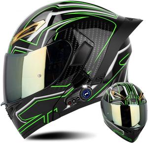 Шлем мотоциклетный Yagteycll Bluetooth, черный / зеленый