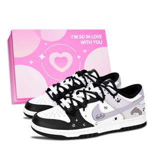 Dunk Black White, мечтательные и веселые устойчивые к истиранию низкие скейтбордские кроссовки Unisex Nike, фиолетовый