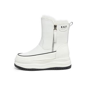 KEKAFU Тёплые износостойкие противоскользящие короткие зимние сапоги женские - бежевый черный, цвет Beige Black