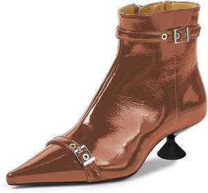 Женские ботильоны YDN с острым носком, боковой молнией, на низком каблуке с пряжками, короткие, сексуальные для вечеринок и коктейлей, размер 4-16 US, Brown