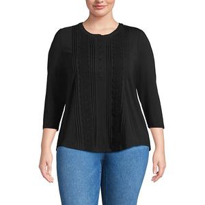 Топ с 3/4 рукавом и декоративными пуговицами спереди Plus size Lands' End, Black