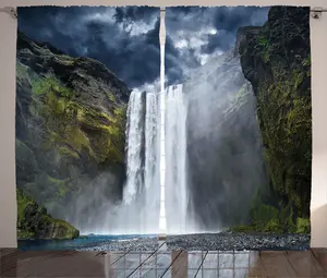 Шторы ABAKUHAUS "Деревенский пейзаж", сцена "Американские скалы", универсальные ленточные шторы для гостиной с петлями и крючками, 280 x 245 см, цвет: зеленый, белый, синий Abakuhaus