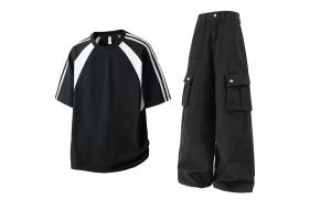 Повседневная спортивная одежда Unisex с лацканом Lapel Moderate X1617, черный short-sleeved shirt+черный workwear jeans