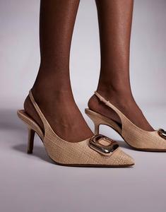 Туфли из рафии на каблуке-лодочке бежевого цвета River Island