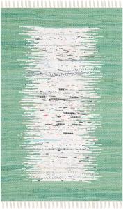 Ковер SAFAVIEH, 77 x 122 см, Montauk Collection, Ivory & Sea Green, ручной работы, полосатый с бахромой, хлопковый, идеально для помещений с высокой проходимостью: прихожая, гостиная, спальня (MTK711D)