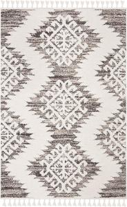 Ковер SAFAVIEH, 69 x 122 см, Moroccan Tassel Shag Collection, Ivory & Brown, бохо, без линьки и простой в уходе, идеален для помещений с высокой проходимостью в прихожей, гостиной, спальне (MTS652A)