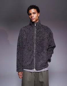 Свободная толстовка с воротником-стойкой и застежкой-молнией на меху, цвет «уголь» Asos Design, темно-серый